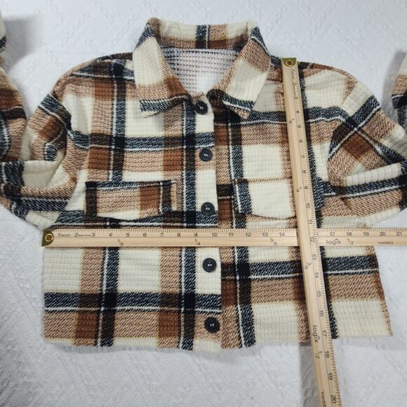 Lumberjane crop super soft Women's plaid textured flannel shacket Sz Small Fall - Picture 4 of 8
